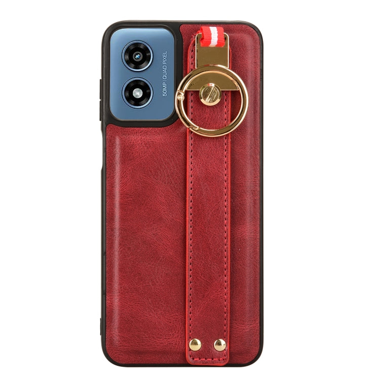 For Motorola Moto G Play 4G 2024 Wristband Leather Back Phone Case(Red) by buy2fix