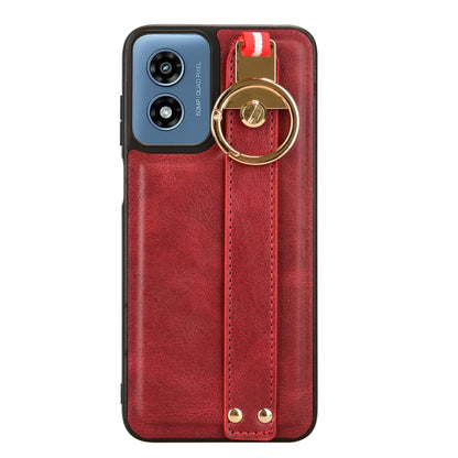 For Motorola Moto G Play 4G 2024 Wristband Leather Back Phone Case(Red) by buy2fix