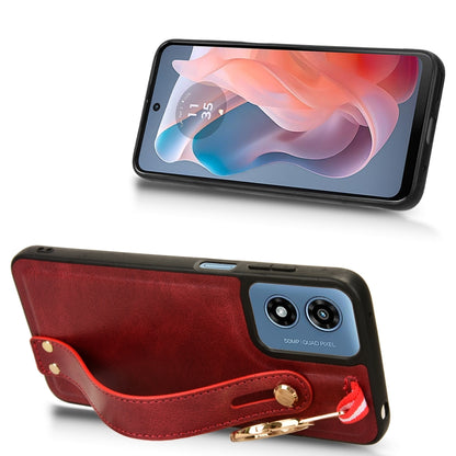 For Motorola Moto G Play 4G 2024 Wristband Leather Back Phone Case(Red) by buy2fix