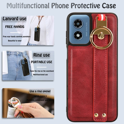 For Motorola Moto G Play 4G 2024 Wristband Leather Back Phone Case(Red) by buy2fix