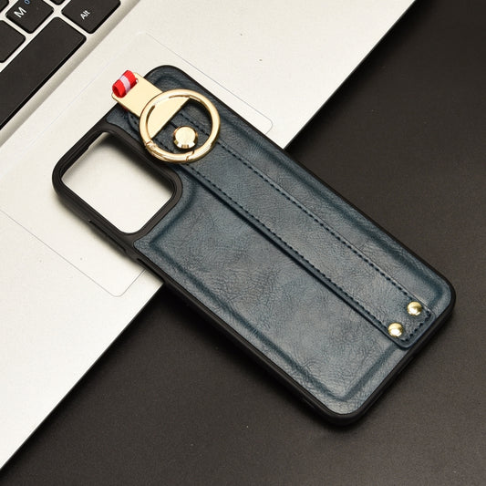 For Motorola Moto G Play 4G 2024 Wristband Leather Back Phone Case(Blue) by buy2fix