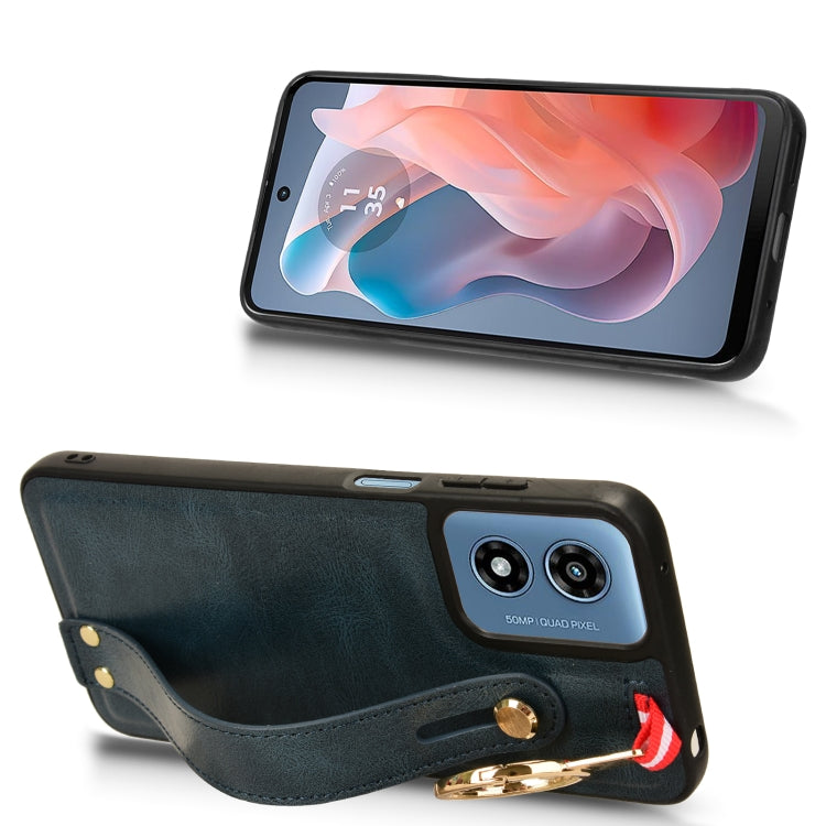 For Motorola Moto G Play 4G 2024 Wristband Leather Back Phone Case(Blue) by buy2fix