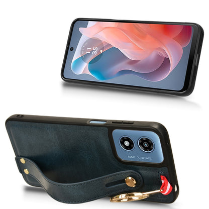 For Motorola Moto G Play 4G 2024 Wristband Leather Back Phone Case(Blue) by buy2fix