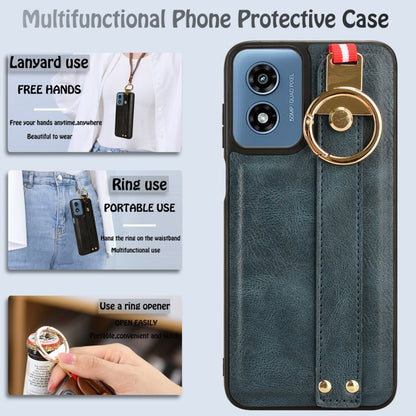 For Motorola Moto G Play 4G 2024 Wristband Leather Back Phone Case(Blue) by buy2fix