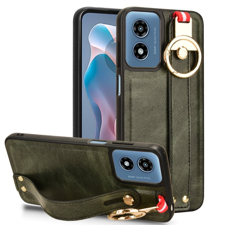 For Motorola Moto G Play 4G 2024 Wristband Leather Back Phone Case(Green) by buy2fix