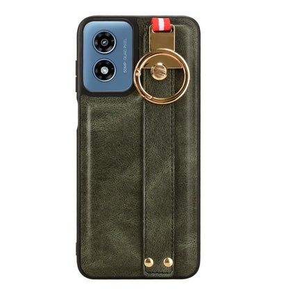 For Motorola Moto G Play 4G 2024 Wristband Leather Back Phone Case(Green) by buy2fix