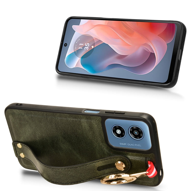 For Motorola Moto G Play 4G 2024 Wristband Leather Back Phone Case(Green) by buy2fix