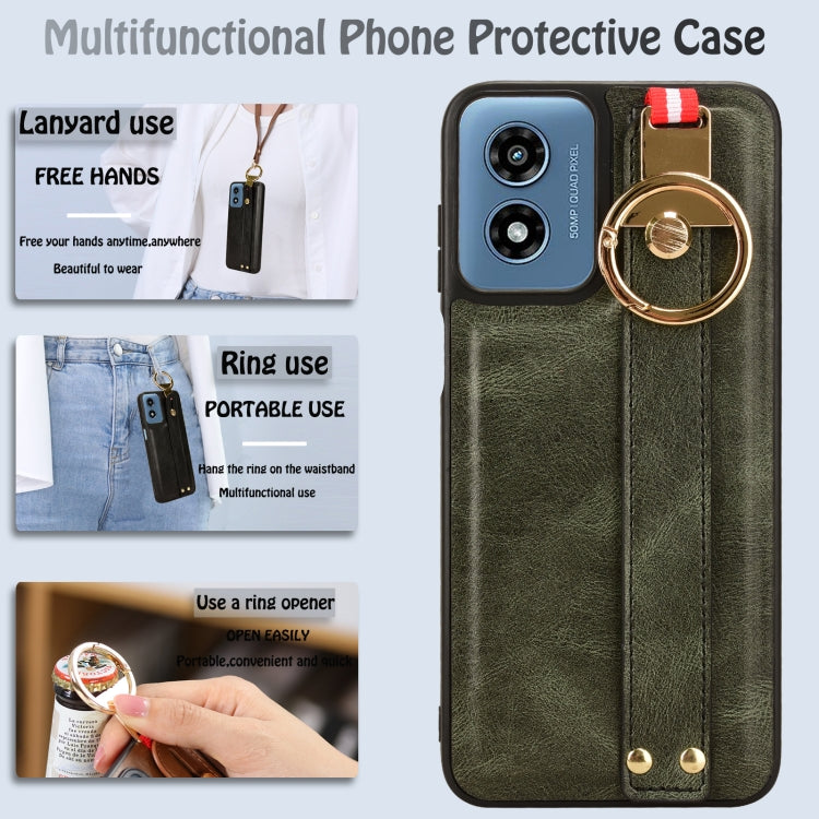 For Motorola Moto G Play 4G 2024 Wristband Leather Back Phone Case(Green) by buy2fix