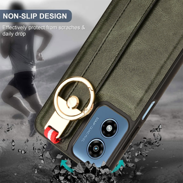 For Motorola Moto G Play 4G 2024 Wristband Leather Back Phone Case(Green) by buy2fix