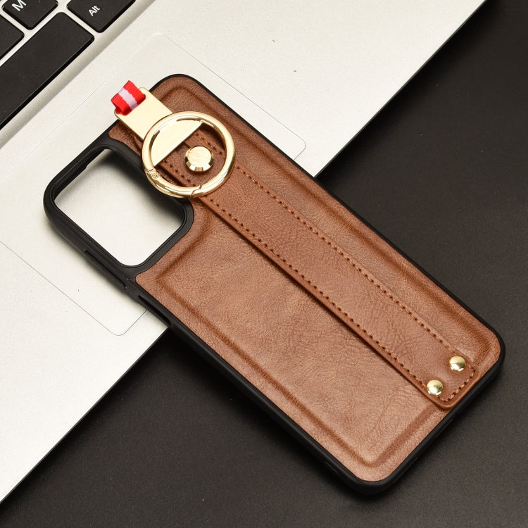 For Motorola Moto G Play 4G 2024 Wristband Leather Back Phone Case(Brown) by buy2fix