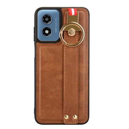 For Motorola Moto G Play 4G 2024 Wristband Leather Back Phone Case(Brown) by buy2fix