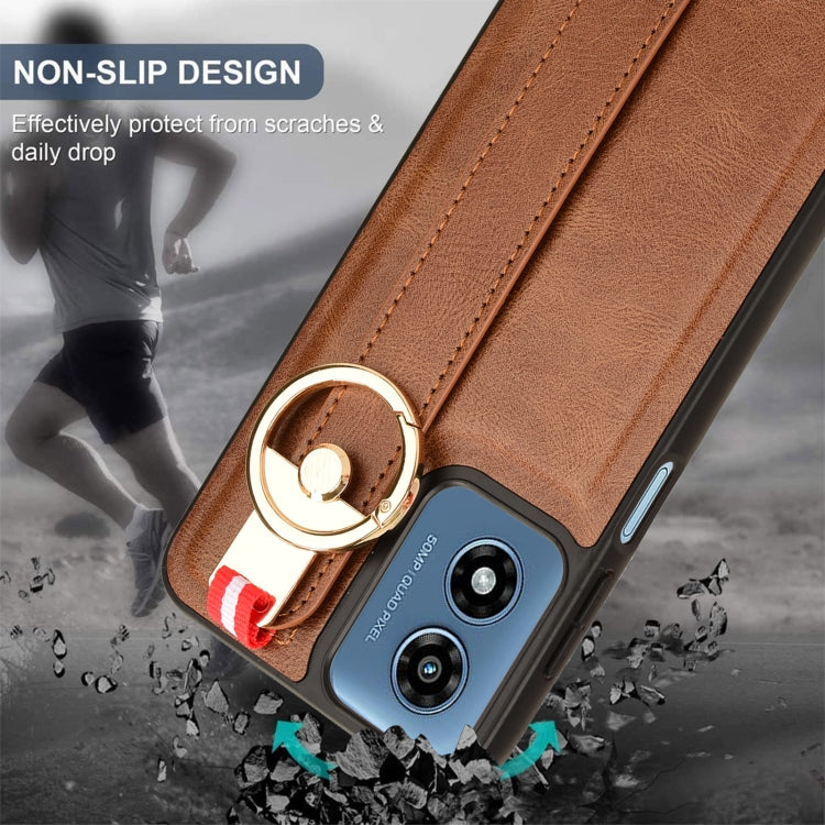 For Motorola Moto G Play 4G 2024 Wristband Leather Back Phone Case(Brown) by buy2fix