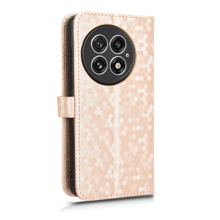 For OnePlus 13 5G Honeycomb Dot Texture Leather Phone Case(Gold) - OnePlus Cases by buy2fix | Online Shopping UK | buy2fix