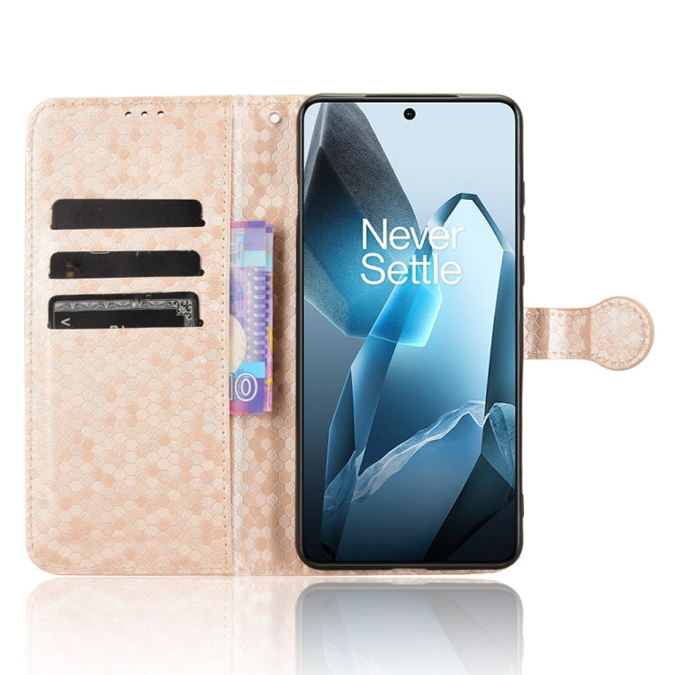 For OnePlus 13 5G Honeycomb Dot Texture Leather Phone Case(Gold) - OnePlus Cases by buy2fix | Online Shopping UK | buy2fix