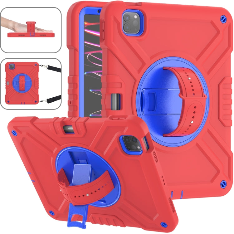 For iPad Air 2022 10.9 / Pro 11 2022 X Rotation PC Hybrid Silicone Tablet Case with Strap(Red Blue) - iPad 2025 / 2022 Cases by buy2fix | Online Shopping UK | buy2fix