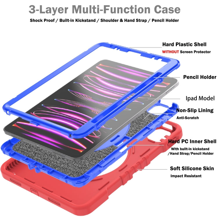For iPad Air 2022 10.9 / Pro 11 2022 X Rotation PC Hybrid Silicone Tablet Case with Strap(Red Blue) - iPad 2025 / 2022 Cases by buy2fix | Online Shopping UK | buy2fix