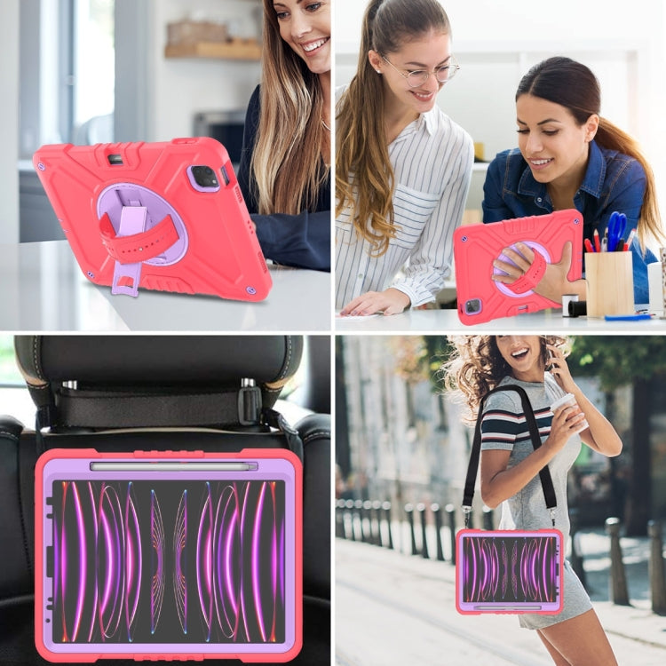 For iPad Air 2022 10.9 / Pro 11 2022 X Rotation PC Hybrid Silicone Tablet Case with Strap(Red Purple) - iPad 2025 / 2022 Cases by buy2fix | Online Shopping UK | buy2fix