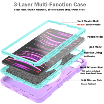 For iPad Air 2022 10.9 / Pro 11 2022 X Rotation PC Hybrid Silicone Tablet Case with Strap(Purple Cyan) - iPad 2025 / 2022 Cases by buy2fix | Online Shopping UK | buy2fix