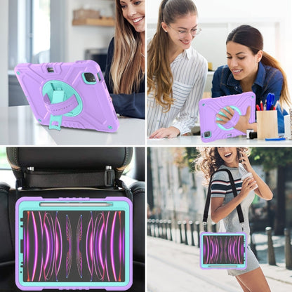 For iPad Air 2022 10.9 / Pro 11 2022 X Rotation PC Hybrid Silicone Tablet Case with Strap(Purple Cyan) - iPad 2025 / 2022 Cases by buy2fix | Online Shopping UK | buy2fix