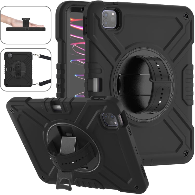 For iPad Air 2022 10.9 / Pro 11 2022 X Rotation PC Hybrid Silicone Tablet Case with Strap(Full Black) - iPad 2025 / 2022 Cases by buy2fix | Online Shopping UK | buy2fix