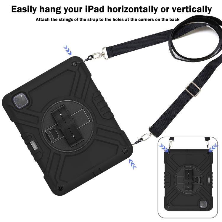 For iPad Air 2022 10.9 / Pro 11 2022 X Rotation PC Hybrid Silicone Tablet Case with Strap(Full Black) - iPad 2025 / 2022 Cases by buy2fix | Online Shopping UK | buy2fix