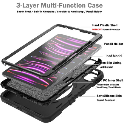For iPad Air 2022 10.9 / Pro 11 2022 X Rotation PC Hybrid Silicone Tablet Case with Strap(Full Black) - iPad 2025 / 2022 Cases by buy2fix | Online Shopping UK | buy2fix