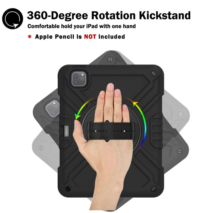 For iPad Air 2022 10.9 / Pro 11 2022 X Rotation PC Hybrid Silicone Tablet Case with Strap(Full Black) - iPad 2025 / 2022 Cases by buy2fix | Online Shopping UK | buy2fix