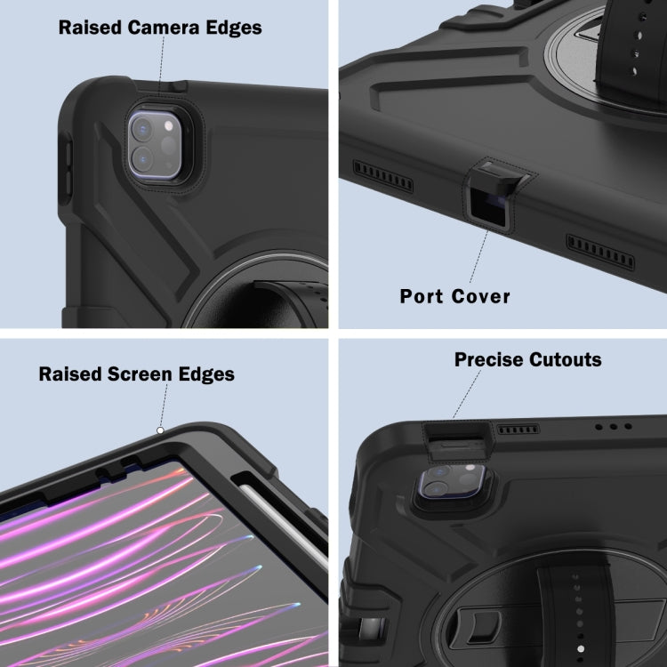 For iPad Air 2022 10.9 / Pro 11 2022 X Rotation PC Hybrid Silicone Tablet Case with Strap(Full Black) - iPad 2025 / 2022 Cases by buy2fix | Online Shopping UK | buy2fix