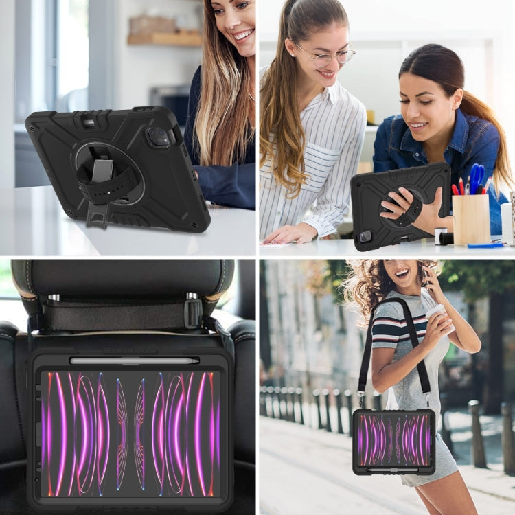 For iPad Air 2022 10.9 / Pro 11 2022 X Rotation PC Hybrid Silicone Tablet Case with Strap(Full Black) - iPad 2025 / 2022 Cases by buy2fix | Online Shopping UK | buy2fix
