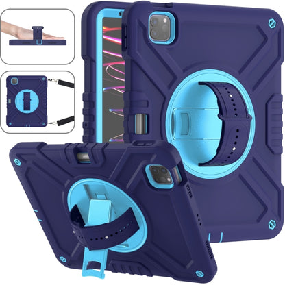 For iPad Air 2022 10.9 / Pro 11 2022 X Rotation PC Hybrid Silicone Tablet Case with Strap(Navy Sky Blue) - iPad 2025 / 2022 Cases by buy2fix | Online Shopping UK | buy2fix