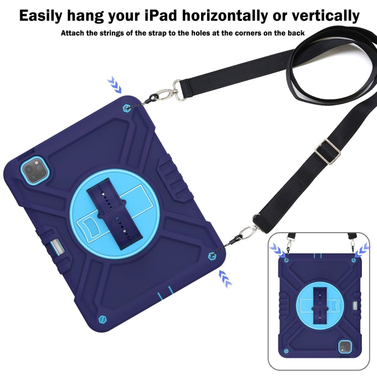 For iPad Air 2022 10.9 / Pro 11 2022 X Rotation PC Hybrid Silicone Tablet Case with Strap(Navy Sky Blue) - iPad 2025 / 2022 Cases by buy2fix | Online Shopping UK | buy2fix