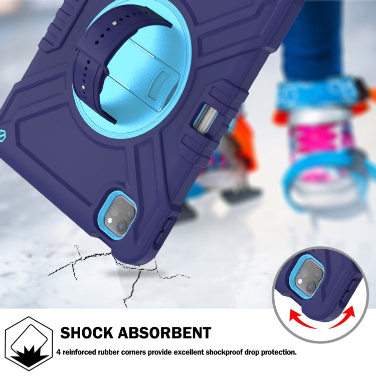 For iPad Air 2022 10.9 / Pro 11 2022 X Rotation PC Hybrid Silicone Tablet Case with Strap(Navy Sky Blue) - iPad 2025 / 2022 Cases by buy2fix | Online Shopping UK | buy2fix