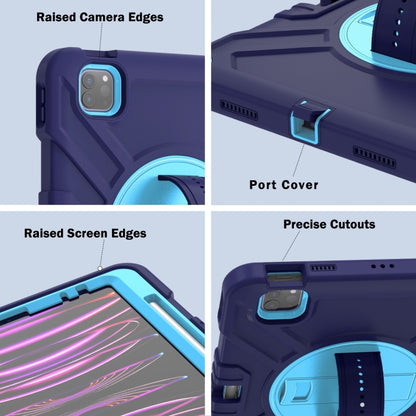 For iPad Air 2022 10.9 / Pro 11 2022 X Rotation PC Hybrid Silicone Tablet Case with Strap(Navy Sky Blue) - iPad 2025 / 2022 Cases by buy2fix | Online Shopping UK | buy2fix