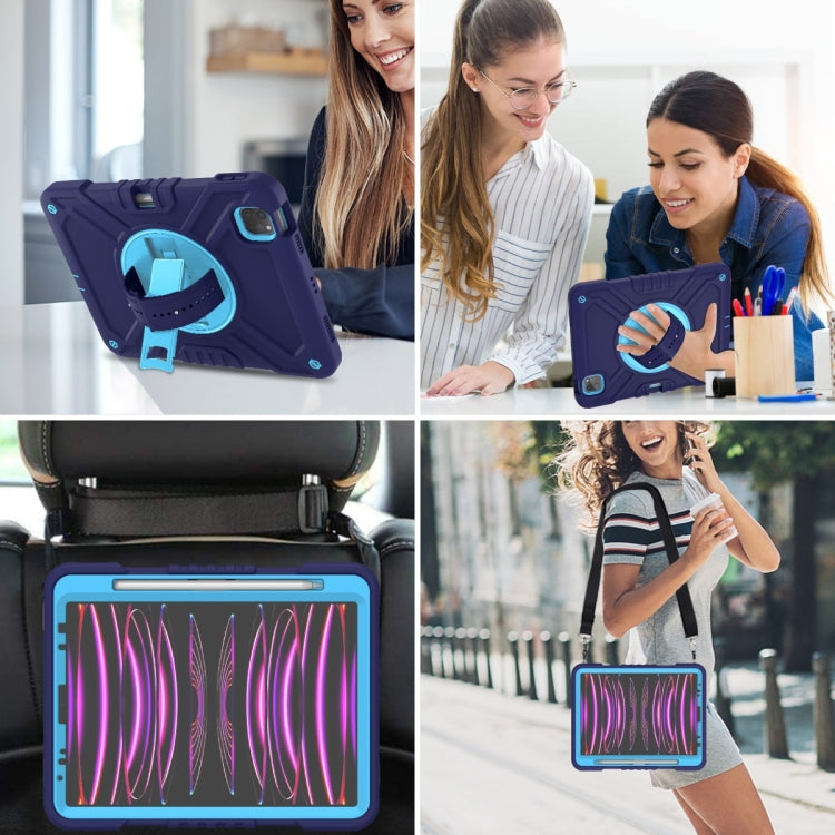 For iPad Air 2022 10.9 / Pro 11 2022 X Rotation PC Hybrid Silicone Tablet Case with Strap(Navy Sky Blue) - iPad 2025 / 2022 Cases by buy2fix | Online Shopping UK | buy2fix