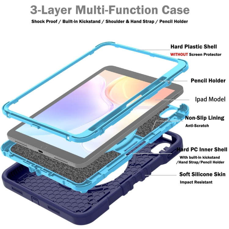 For iPad 2025 / 2022 X Rotation PC Hybrid Silicone Tablet Case with Strap(Navy Sky Blue) - iPad 2025 / 2022 Cases by buy2fix | Online Shopping UK | buy2fix