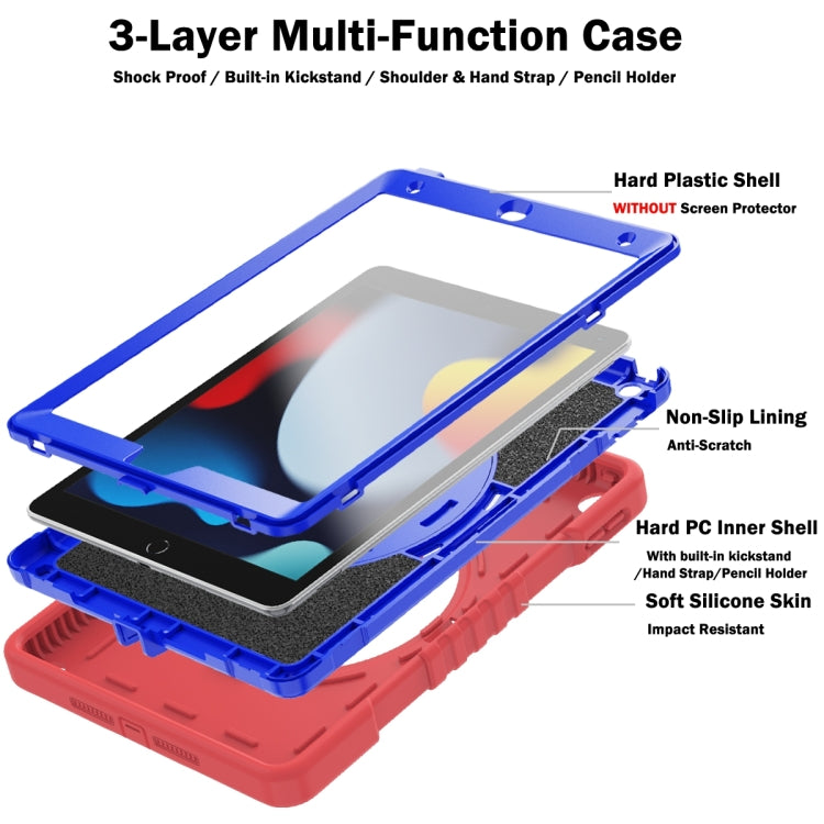 For iPad 10.2 2021 / 2020 / 2019 X Rotation PC Hybrid Silicone Tablet Case with Strap(Red Blue) - iPad 10.2 Cases by buy2fix | Online Shopping UK | buy2fix