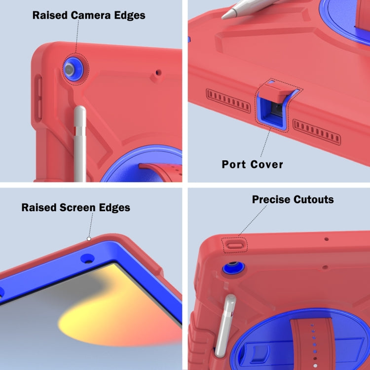 For iPad 10.2 2021 / 2020 / 2019 X Rotation PC Hybrid Silicone Tablet Case with Strap(Red Blue) - iPad 10.2 Cases by buy2fix | Online Shopping UK | buy2fix