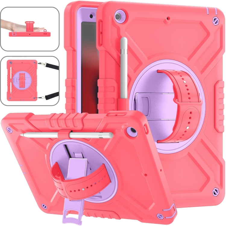 For iPad 10.2 2021 / 2020 / 2019 X Rotation PC Hybrid Silicone Tablet Case with Strap(Red Purple) - iPad 10.2 Cases by buy2fix | Online Shopping UK | buy2fix