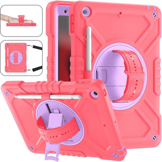 For iPad 10.2 2021 / 2020 / 2019 X Rotation PC Hybrid Silicone Tablet Case with Strap(Red Purple) - iPad 10.2 Cases by buy2fix | Online Shopping UK | buy2fix