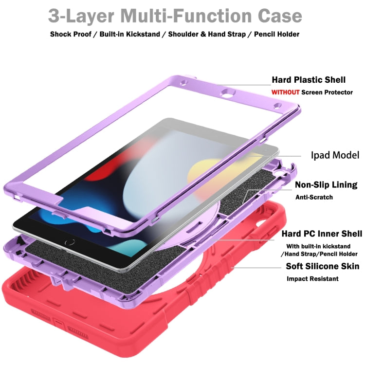For iPad 10.2 2021 / 2020 / 2019 X Rotation PC Hybrid Silicone Tablet Case with Strap(Red Purple) - iPad 10.2 Cases by buy2fix | Online Shopping UK | buy2fix