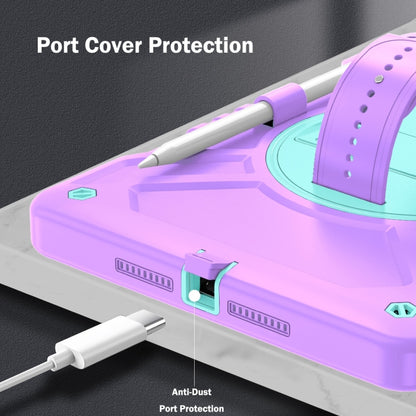 For iPad 10.2 2021 / 2020 / 2019 X Rotation PC Hybrid Silicone Tablet Case with Strap(Purple Cyan) - iPad 10.2 Cases by buy2fix | Online Shopping UK | buy2fix