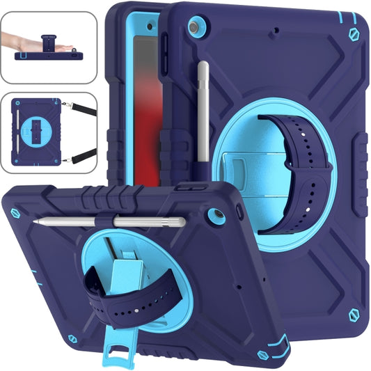 For iPad 10.2 2021 / 2020 / 2019 X Rotation PC Hybrid Silicone Tablet Case with Strap(Navy Sky Blue) - iPad 10.2 Cases by buy2fix | Online Shopping UK | buy2fix