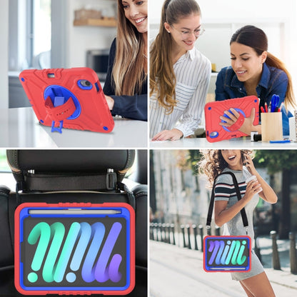 For iPad mini 6 / mini 2024 X Rotation PC Hybrid Silicone Tablet Case with Strap(Red Blue) - iPad mini 6 Cases by buy2fix | Online Shopping UK | buy2fix