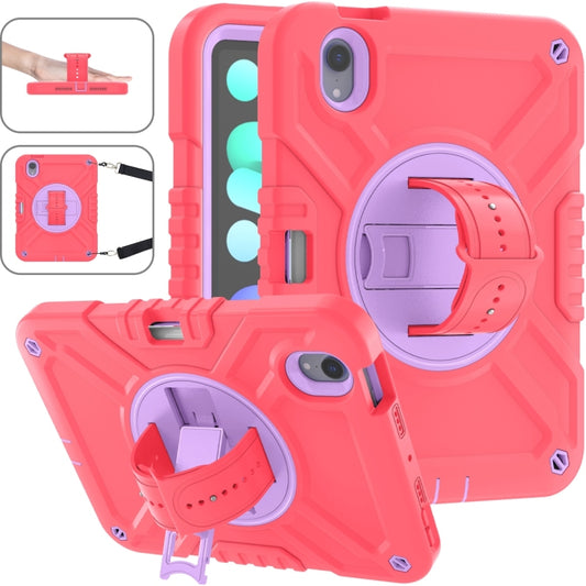For iPad mini 6 / mini 2024 X Rotation PC Hybrid Silicone Tablet Case with Strap(Red Purple) - iPad mini 6 Cases by buy2fix | Online Shopping UK | buy2fix
