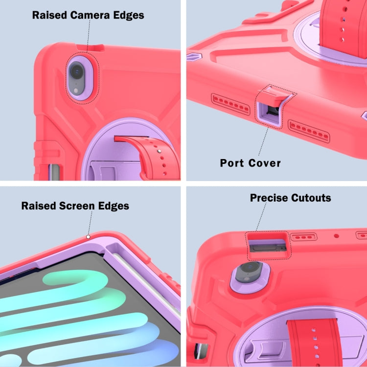 For iPad mini 6 / mini 2024 X Rotation PC Hybrid Silicone Tablet Case with Strap(Red Purple) - iPad mini 6 Cases by buy2fix | Online Shopping UK | buy2fix