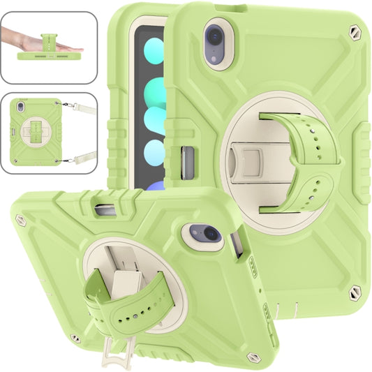 For iPad mini 6 / mini 2024 X Rotation PC Hybrid Silicone Tablet Case with Strap(Yellow Green White) - iPad mini 6 Cases by buy2fix | Online Shopping UK | buy2fix