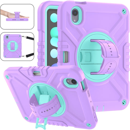 For iPad mini 6 / mini 2024 X Rotation PC Hybrid Silicone Tablet Case with Strap(Purple Cyan) - iPad mini 6 Cases by buy2fix | Online Shopping UK | buy2fix