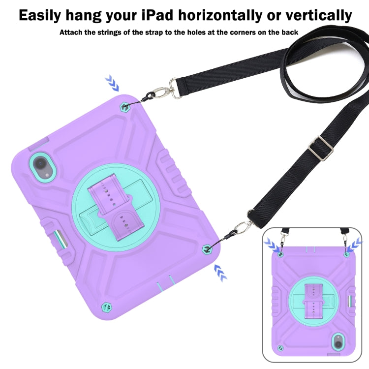 For iPad mini 6 / mini 2024 X Rotation PC Hybrid Silicone Tablet Case with Strap(Purple Cyan) - iPad mini 6 Cases by buy2fix | Online Shopping UK | buy2fix