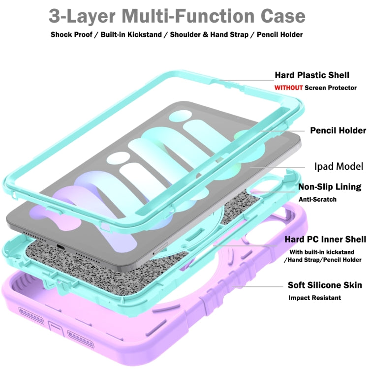 For iPad mini 6 / mini 2024 X Rotation PC Hybrid Silicone Tablet Case with Strap(Purple Cyan) - iPad mini 6 Cases by buy2fix | Online Shopping UK | buy2fix