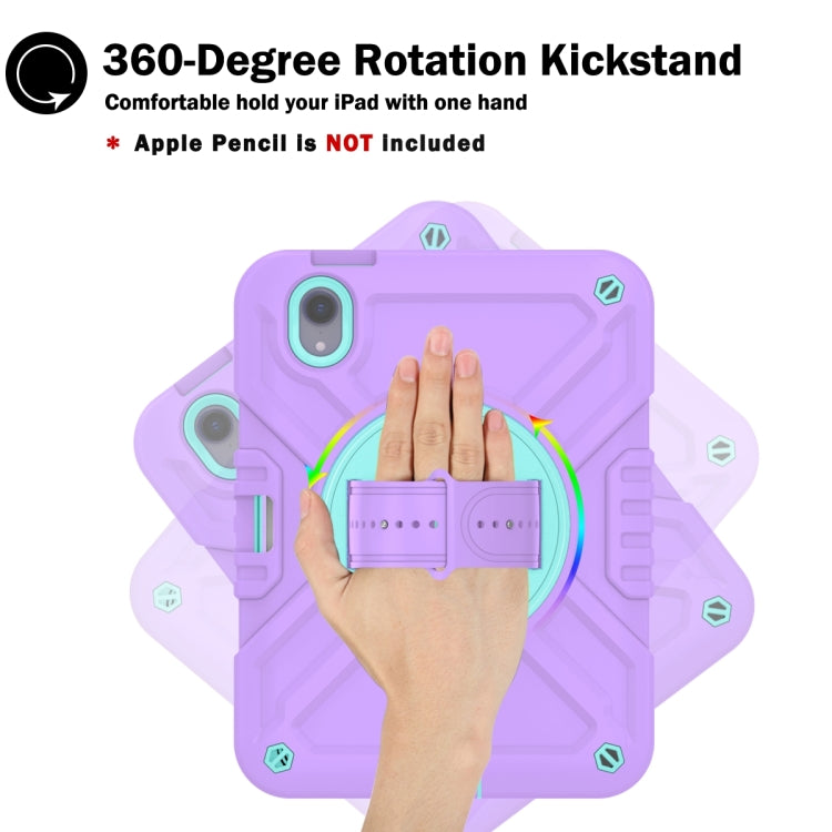 For iPad mini 6 / mini 2024 X Rotation PC Hybrid Silicone Tablet Case with Strap(Purple Cyan) - iPad mini 6 Cases by buy2fix | Online Shopping UK | buy2fix